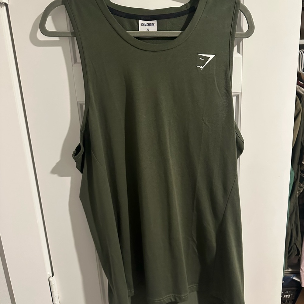 Gymshark Olive Muscle Tank Top with White Logo